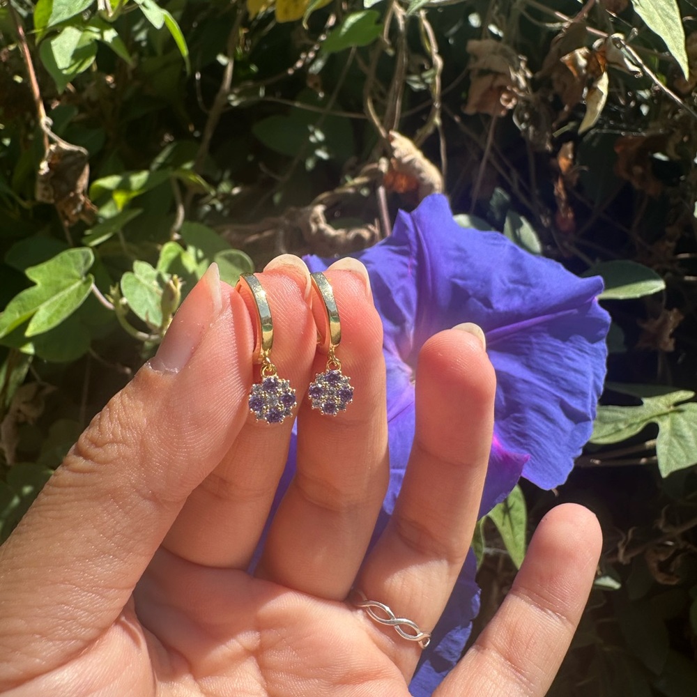 Gold Dipped Purple Floral Earrings